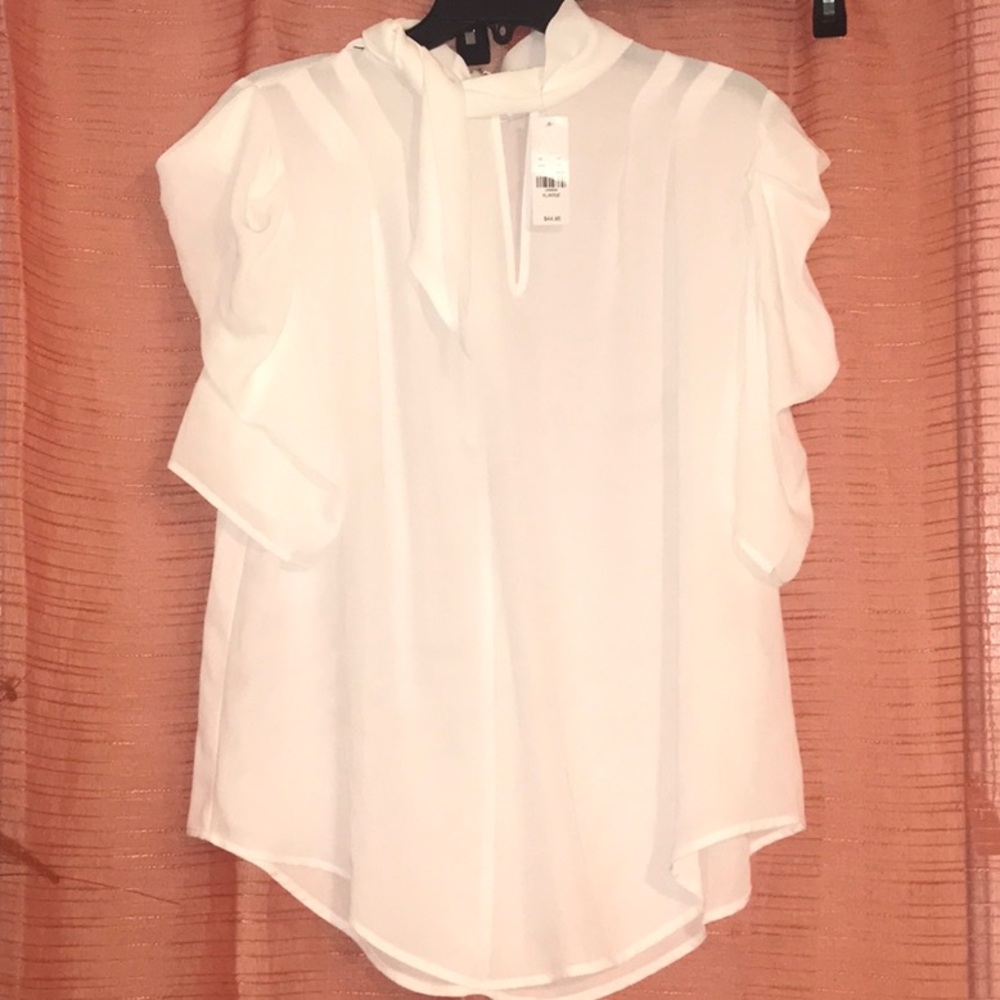 White neck tie blouse